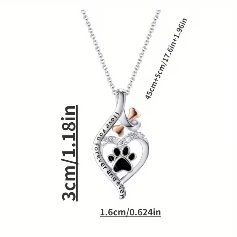 NEW  Dog Paw Print In A Heart "I love You Forever And Ever " Pendant Necklace1