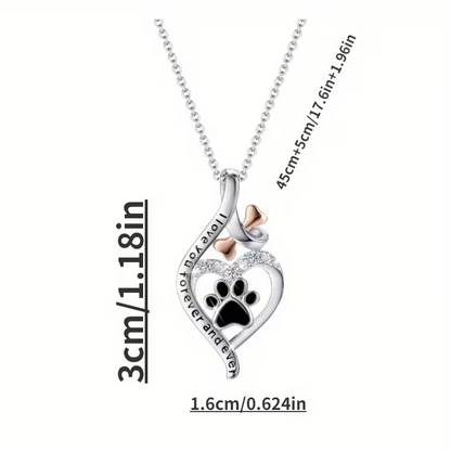 NEW  Dog Paw Print In A Heart "I love You Forever And Ever " Pendant Necklace1