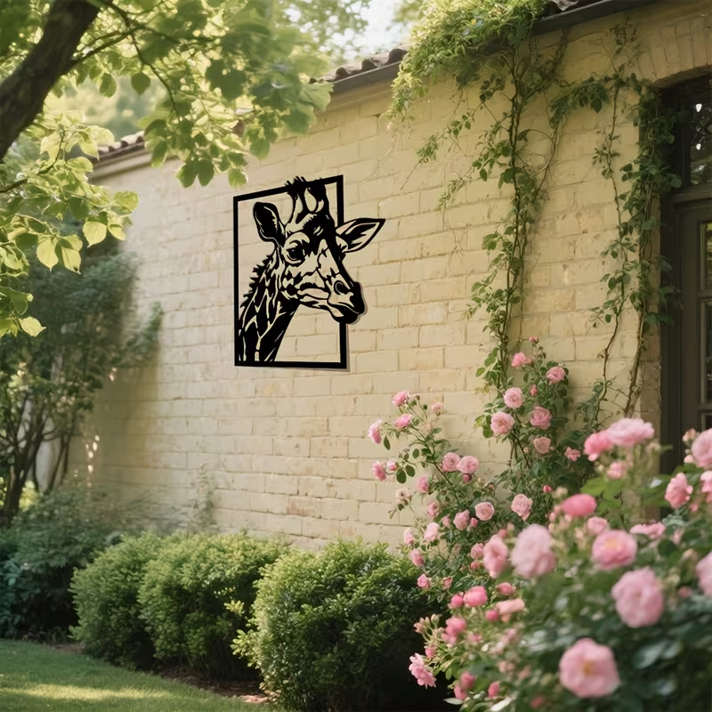 NEW  Two-Dimensional Metal Wall Art Featuring a Giraffe Head4
