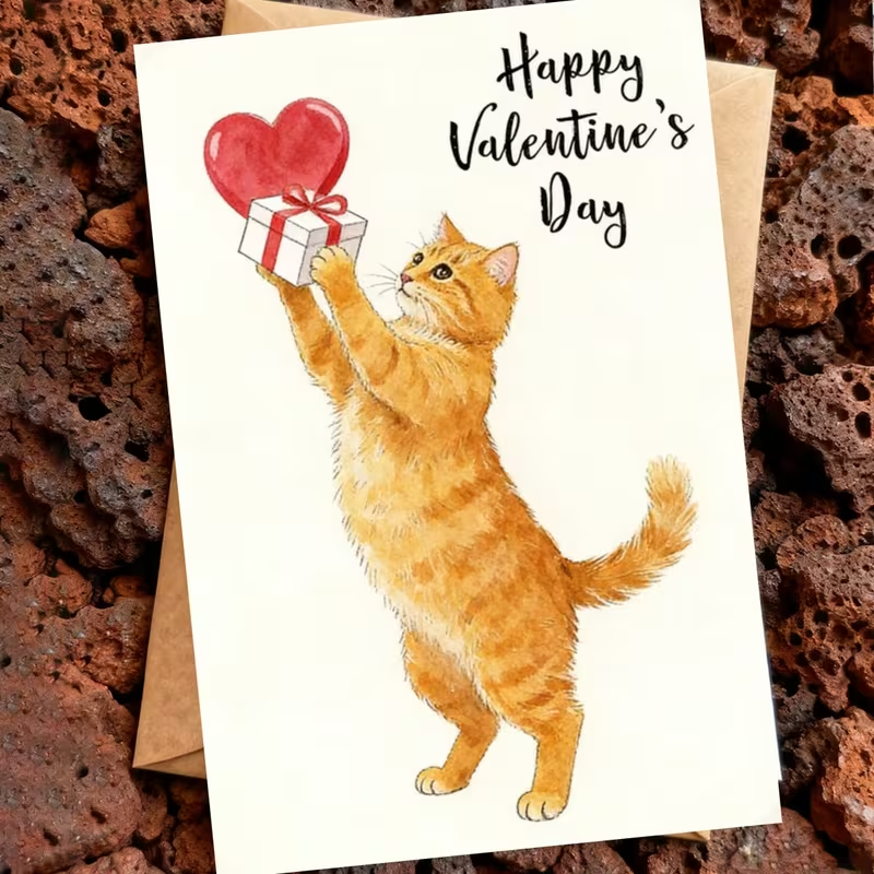 Cute Ginger Cat Valentine's Day Card3