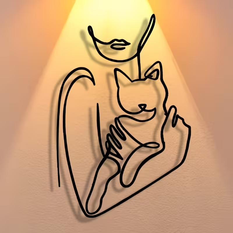 NEW Woman Holding Kitten metal Silhouette4