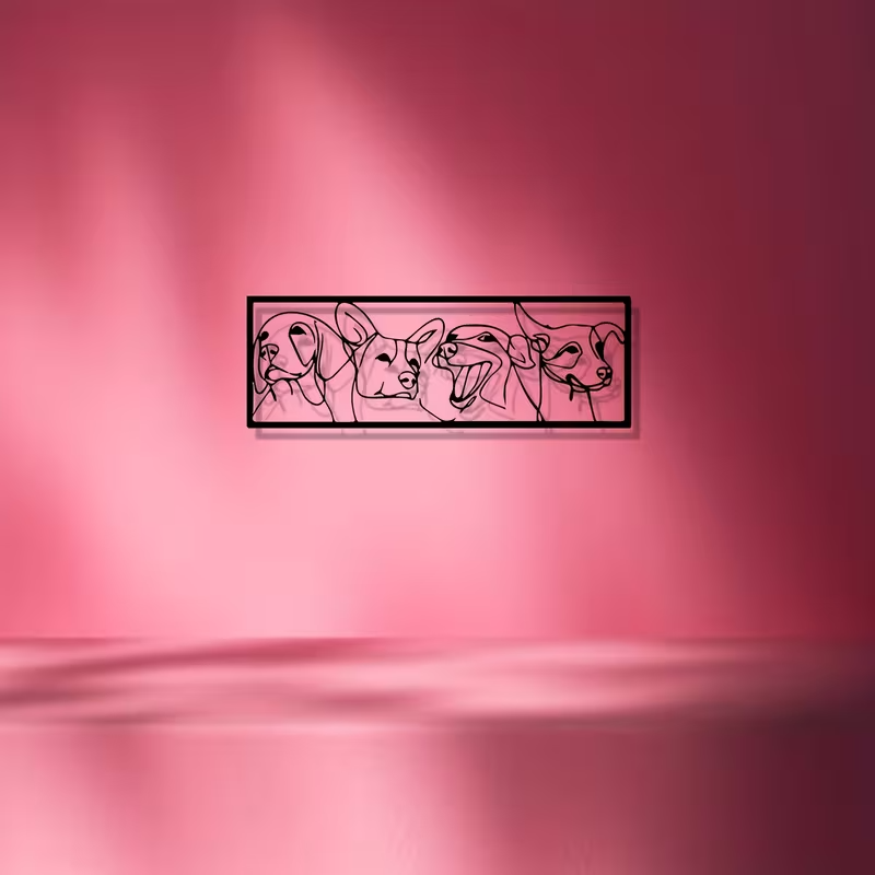 NEW Four Dog Faces Line Art Metal Wall Art2