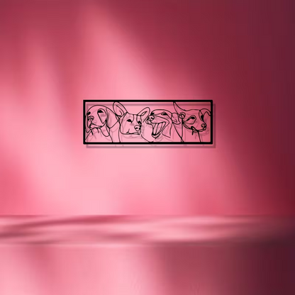 NEW Four Dog Faces Line Art Metal Wall Art2