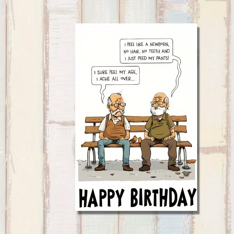 Festive Cartoon Elderly Men Birthday Card3