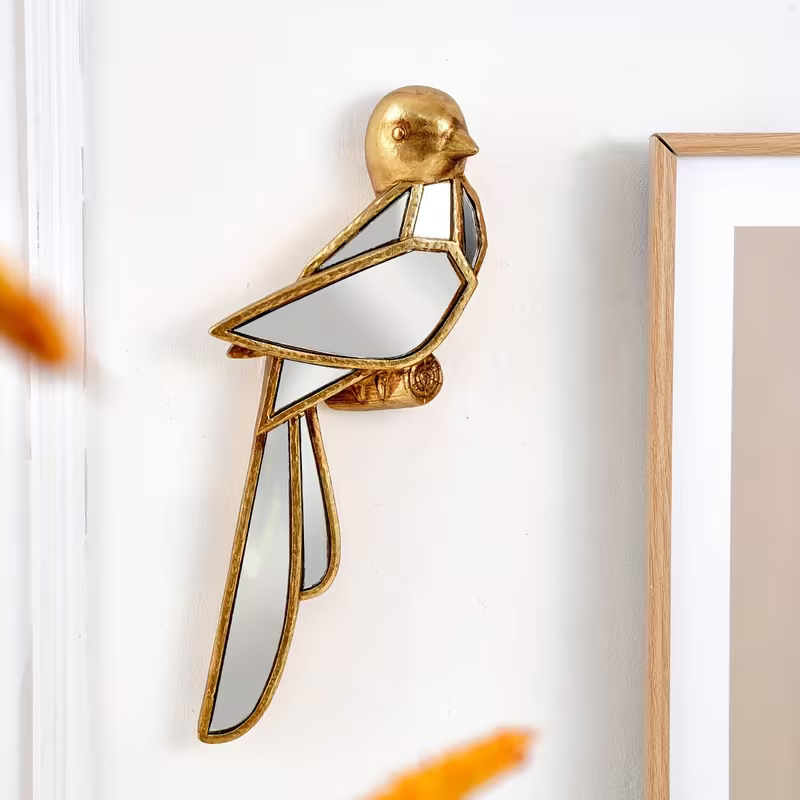 NEW Unique Bird-Shaped Resin Wall Art with Mirror Accents 1