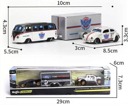 NEW Maisto Design "Team Hauler" Volkswagen Van and Volkswagen Beetle w/trailer9