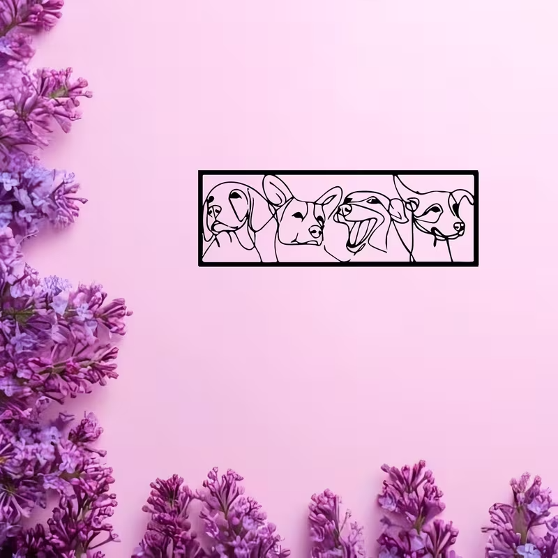 NEW Four Dog Faces Line Art Metal Wall Art3