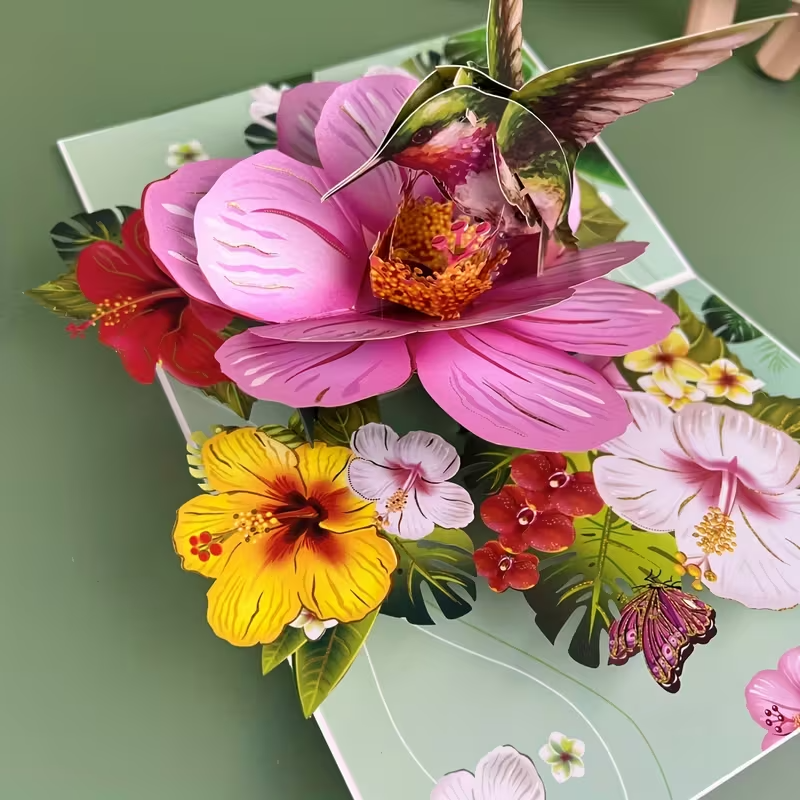 3D Pop-Up Greeting Card  Floral Design with Hummingbird Any Occasion2