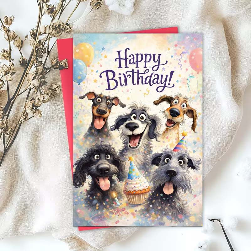 GREETING CARD DOGS HAPPY BIRTHDAY,  HAPPY DOGS  (FREE SHIPPING)3