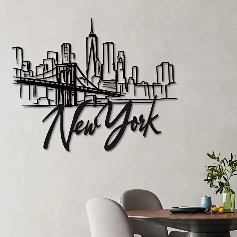 NEW, New York City Skyline Metal Wall Art with Brooklyn Bridge0