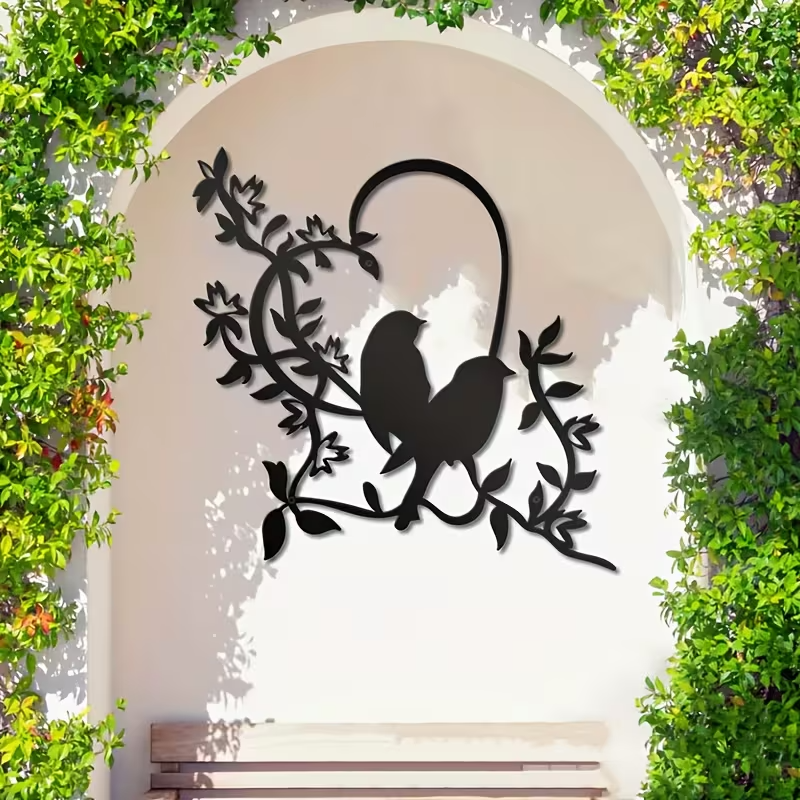 NEW Metal Love Birds  Silhouette Wall Art with Heart-Shaped Design0