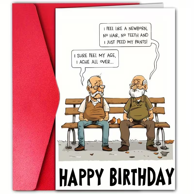 Festive Cartoon Elderly Men Birthday Card0