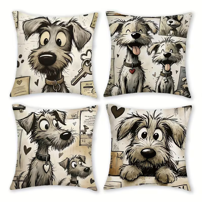 NEW 4pcs of Cartoon Dog Pattern Pillow Covers ( Set of 4 )7