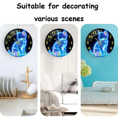 NEW Neon Cat Wall Clock with Blue for Galaxy Kitten Design3