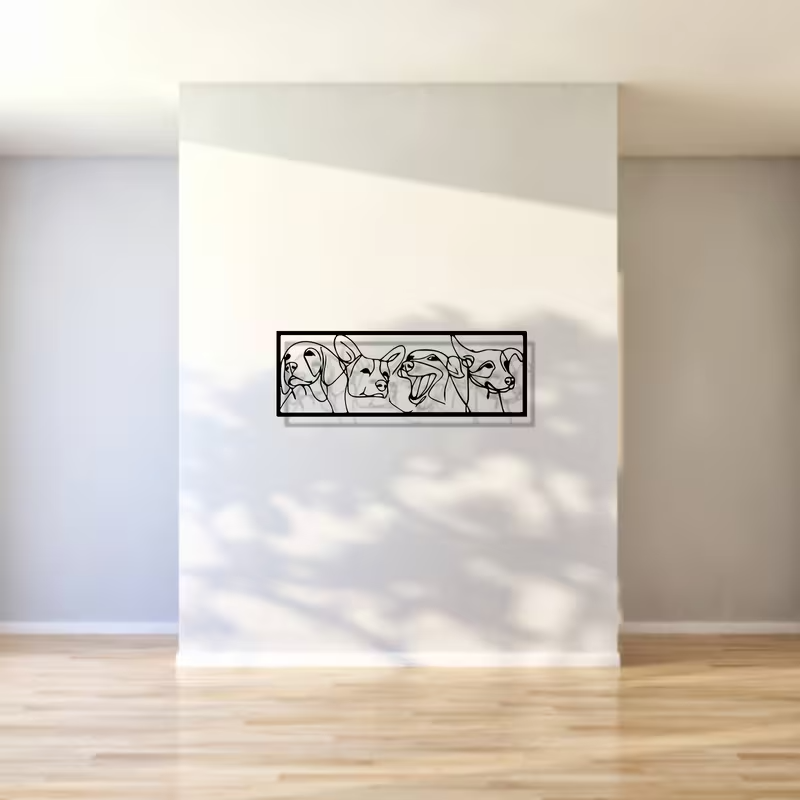NEW Four Dog Faces Line Art Metal Wall Art4