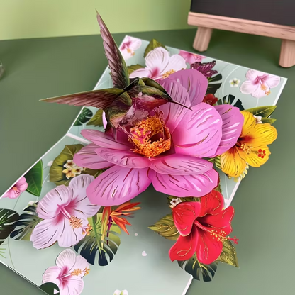 3D Pop-Up Greeting Card  Floral Design with Hummingbird Any Occasion1