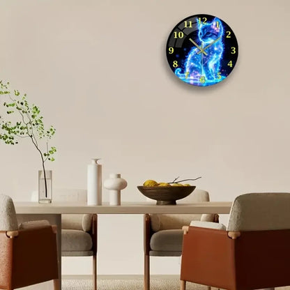 NEW Neon Cat Wall Clock with Blue for Galaxy Kitten Design2