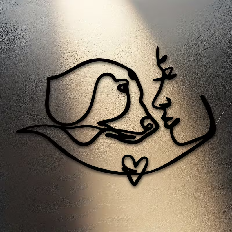 NEW Dog Hugging Owner Metal Silhouette6