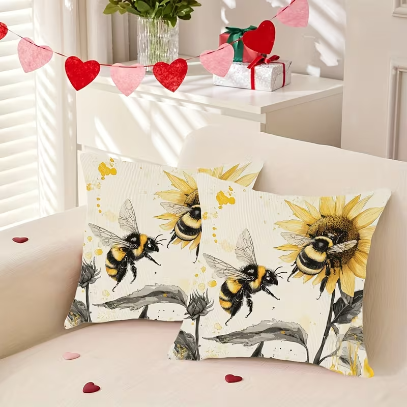 NEW  Plush Throw Pillow Covers Bumble  Bee Theme ( Set Of Two )3