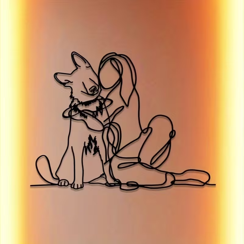 NEW  German Shepherd W/ Girl Hugging  Metal Wall Art6