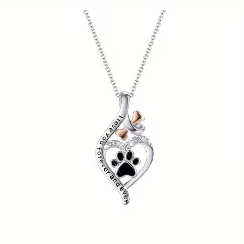 NEW  Dog Paw Print In A Heart "I love You Forever And Ever " Pendant Necklace0