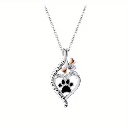 NEW  Dog Paw Print In A Heart "I love You Forever And Ever " Pendant Necklace0