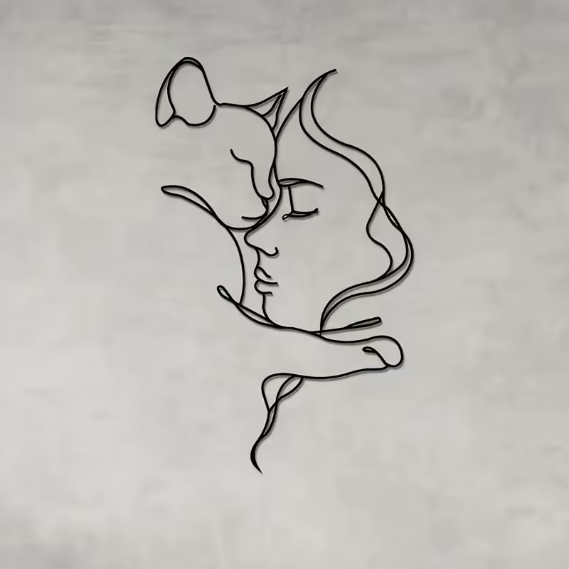 NEW Classic Cat and Woman Silhouette Metal Wall Art0