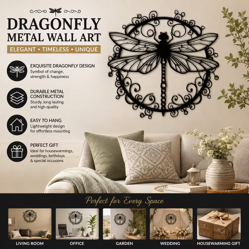 NEW Dragonfly Wall Art Metal Silhouette BIG 16 inch, See my listings for 12 inch4