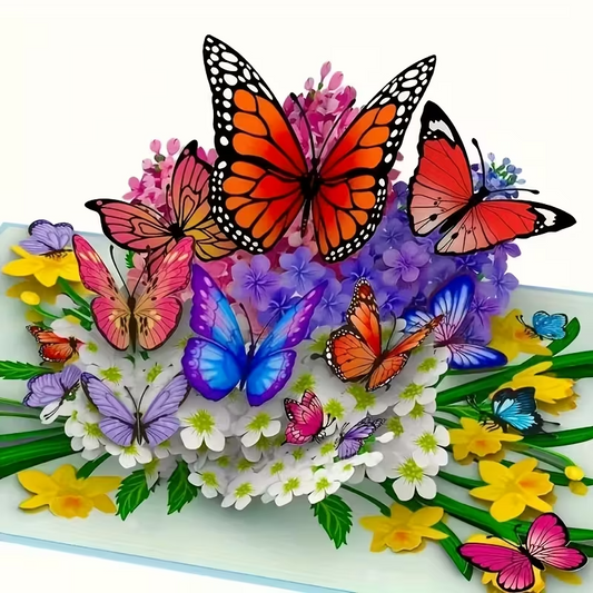 NEW Handmade 3D Butterfly Floral Greeting Card Vibrant Design, FREE SHIPPING0