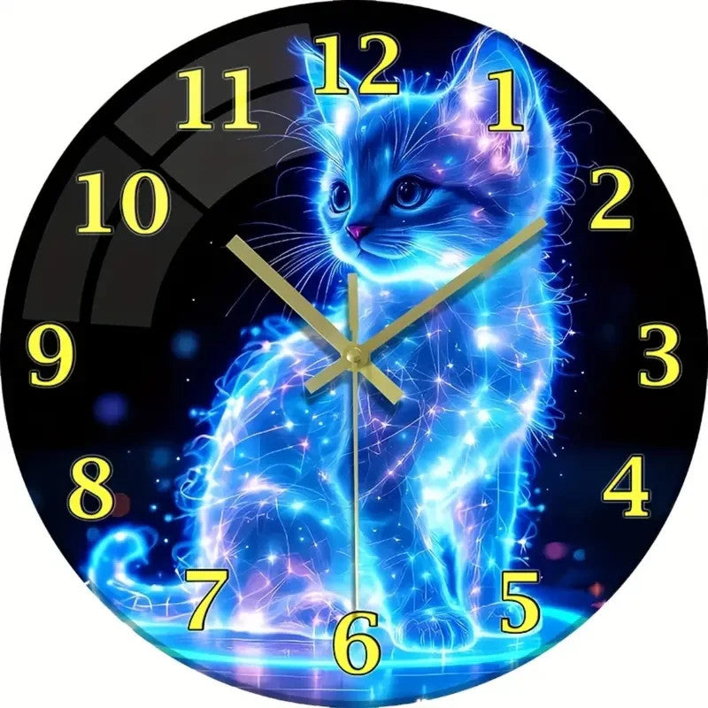 NEW Neon Cat Wall Clock with Blue for Galaxy Kitten Design0