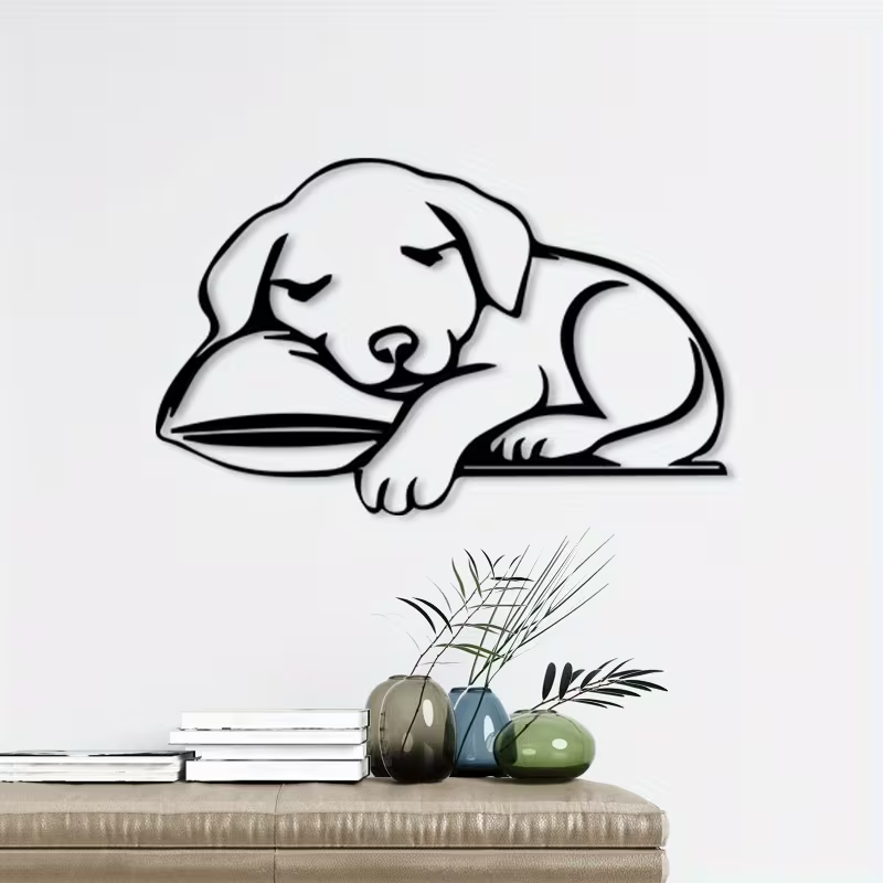 NEW Metal Sleeping Puppy Silhouette  Wall Art0