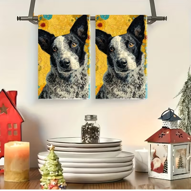 NEW 2pcs Australian Cattle Dog (Blue Heeler) Kitchen & Bath Towel Set4