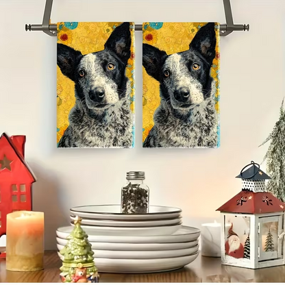 NEW 2pcs Australian Cattle Dog (Blue Heeler) Kitchen & Bath Towel Set4