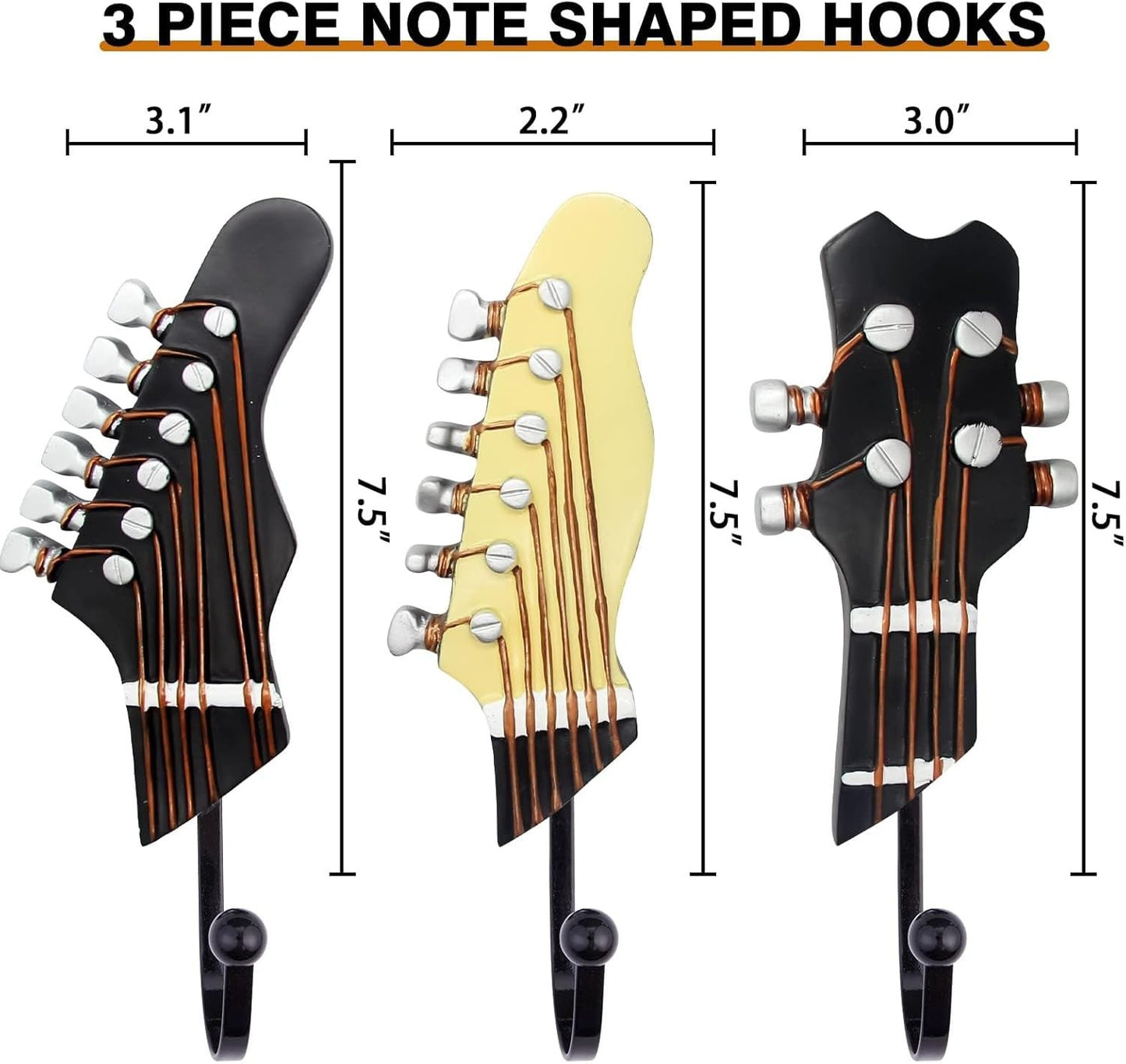 NEW  Guitar-Shaped Wall Hook, Hat, Coat hanger  (Set of Three)1