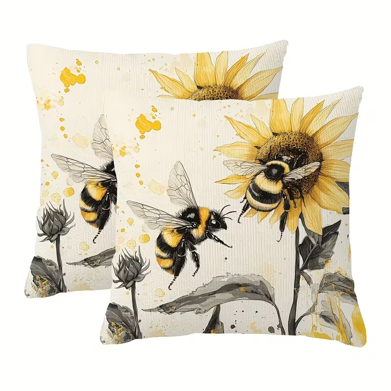 NEW  Plush Throw Pillow Covers Bumble  Bee Theme ( Set Of Two )0