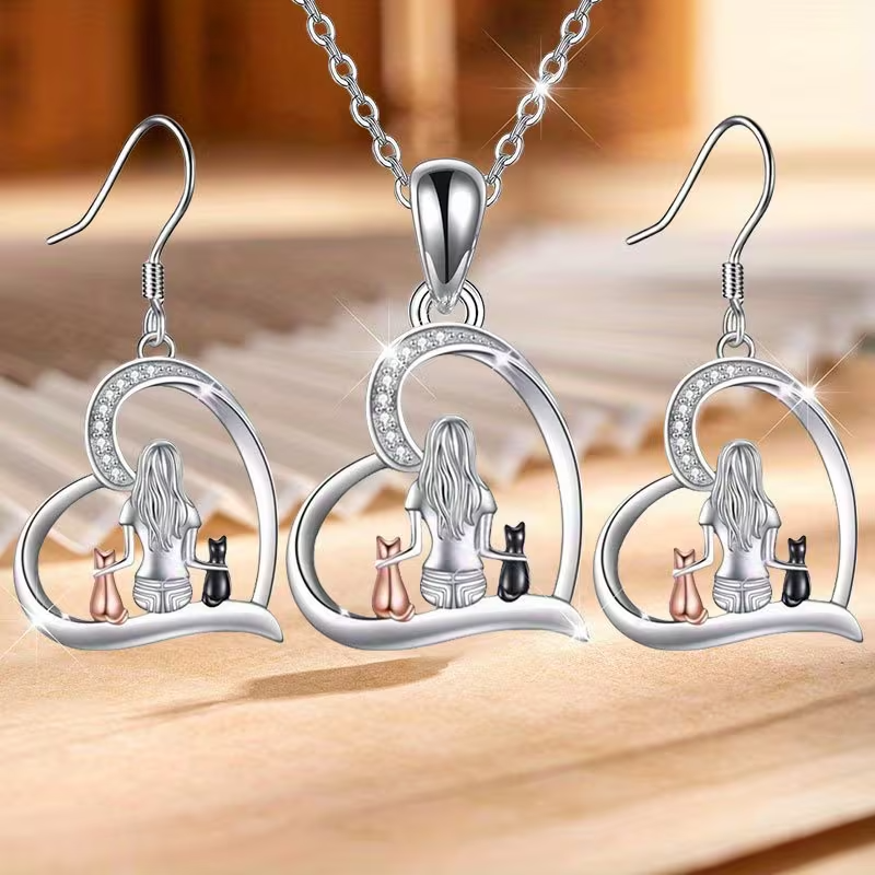 NEW Elegant Stylish Cat Earrings With Necklace3