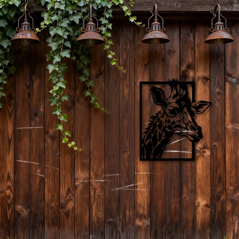 NEW  Two-Dimensional Metal Wall Art Featuring a Giraffe Head3