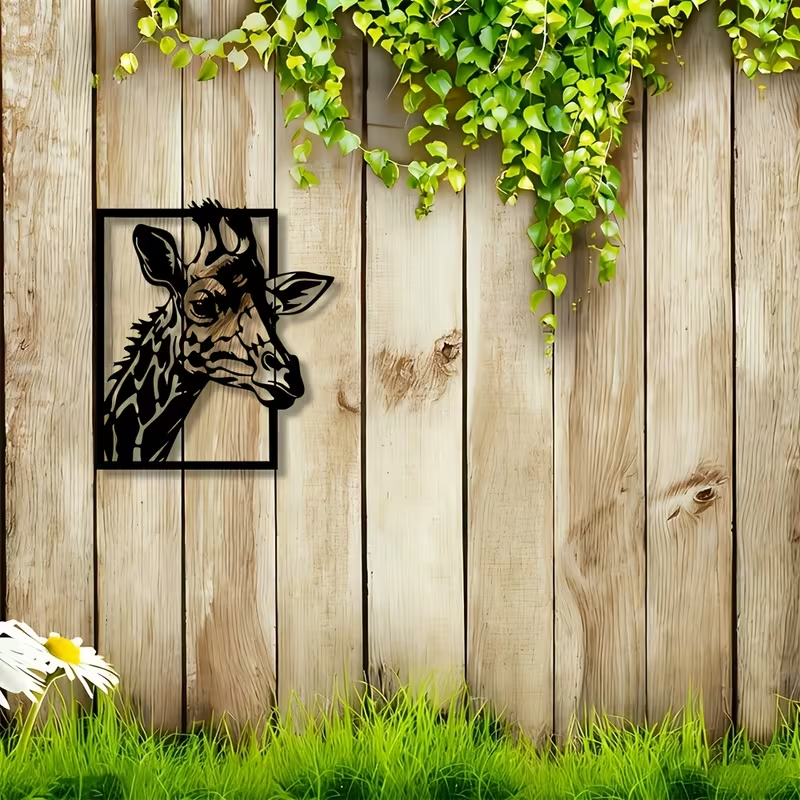 NEW  Two-Dimensional Metal Wall Art Featuring a Giraffe Head6