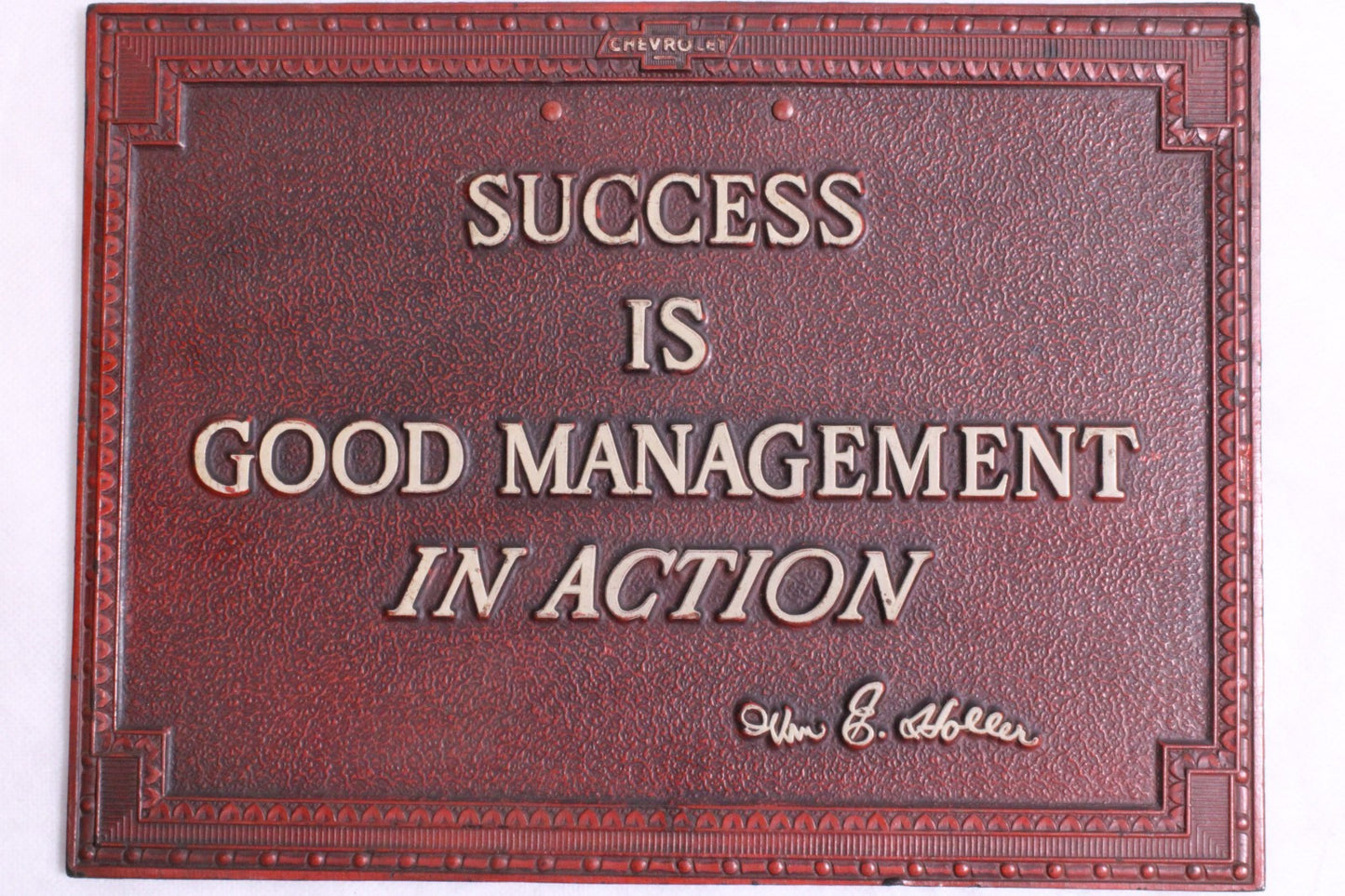 RARE 1930's  Chevrolet  " Succses is Good Management" Original Statement Sign0
