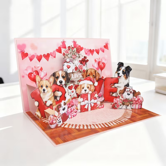 New Adorable Puppies Pop-Up Greeting Card with Heart & Puppy0