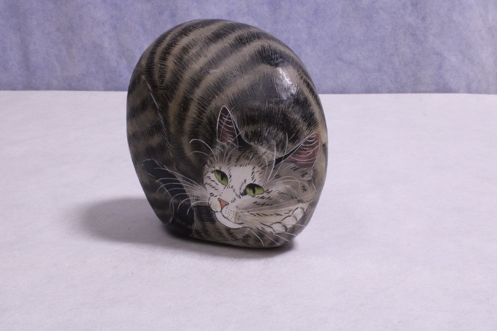 Hand Painted cat on rock Paper Weight0