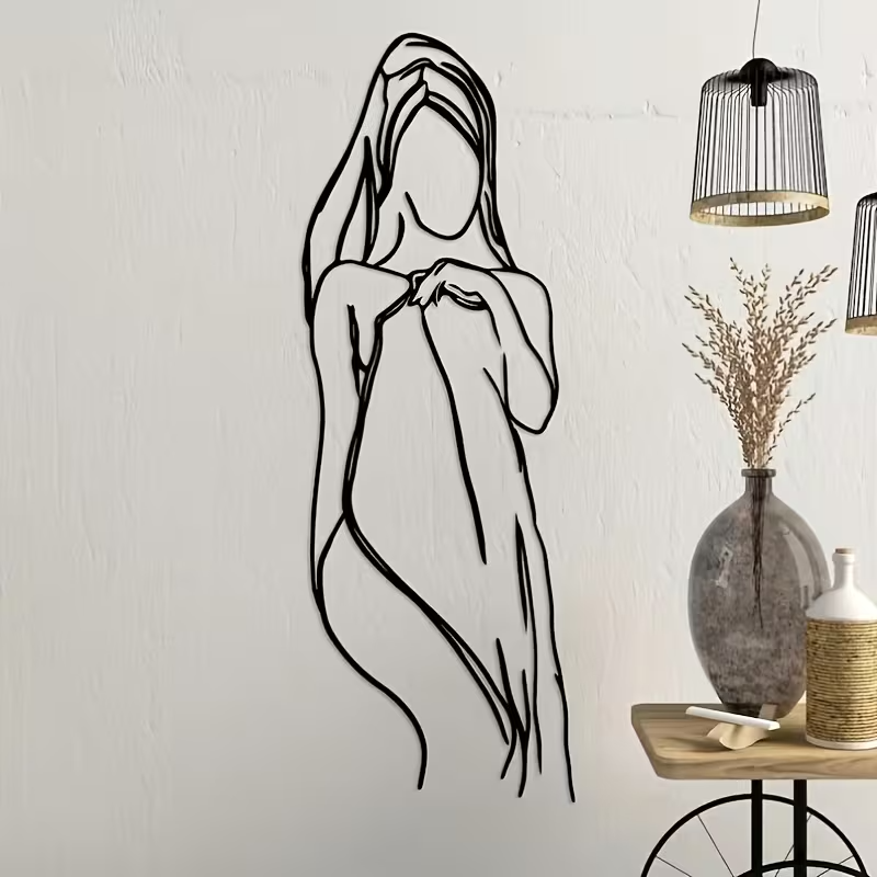 NEW Female W/ Towel Line Art Metal Silhouette Wall Decor2