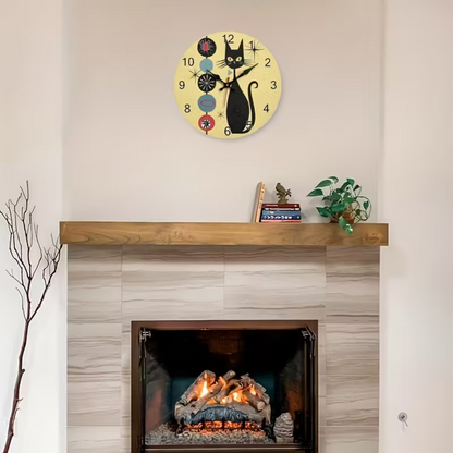 NEW CAT  Clock with Modern Medieval Black Cat Design,  12 INCH2