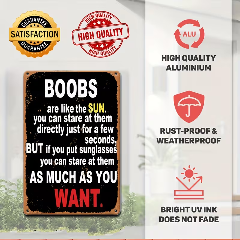 NEW BOOBS Sarcastic Vintage Looking Metal Sign3