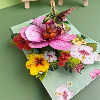 3D Pop-Up Greeting Card  Floral Design with Hummingbird Any Occasion5