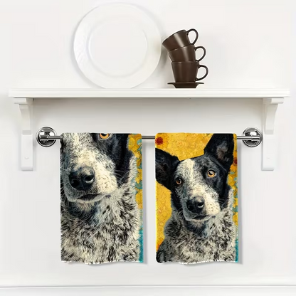 NEW 2pcs Australian Cattle Dog (Blue Heeler) Kitchen & Bath Towel Set1