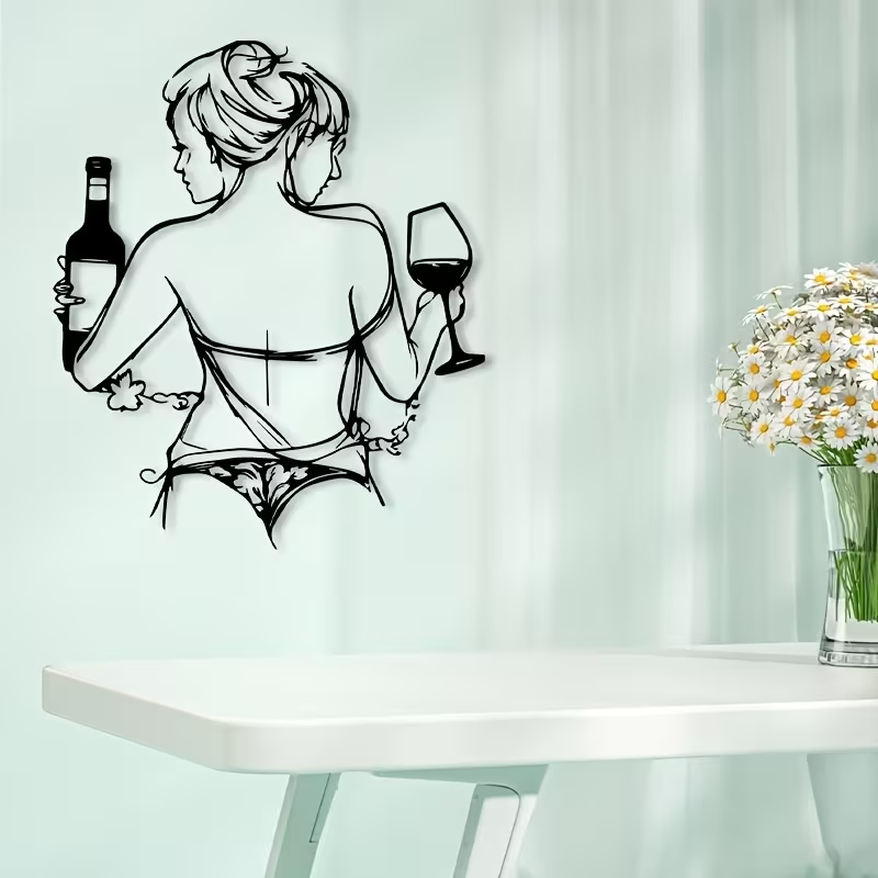 NEW Elegant Females  in Metal Silhouette with Wine Glass0