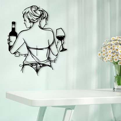 NEW Elegant Females  in Metal Silhouette with Wine Glass0