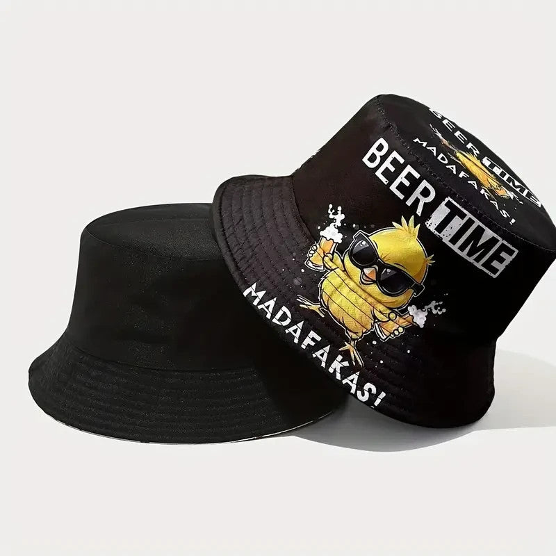 NEW Summer "Beer Time" Print Reversible Bucket Hat4
