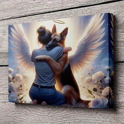NEW "Angel Dog " Tribute German Shepherd Framed Canvas Print "Angel's Covenant"0